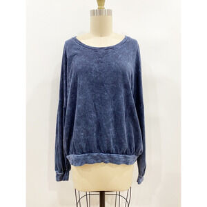 Free People Womens Casual Top Blue Acid Wash Long Sleeve 100% Cotton XS New